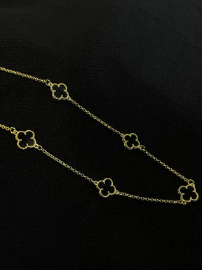 Kit Corrente + Pulseira Trevo Preto 2mm